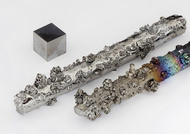 Wolfram_evaporated_crystals_and_1cm3_cube